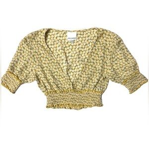 Skylar + Madison Yellow Floral Smocked Crop Top Size Small